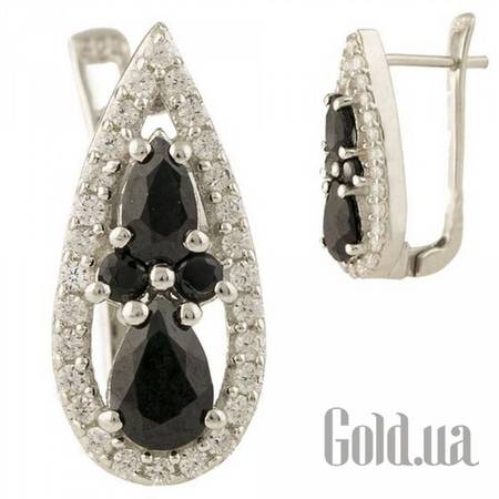 Серьги Серебряные серьги с сапфирами и куб. циркониями