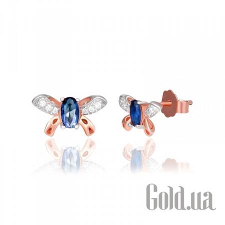 Серьги-гвоздики Серебряные серьги с куб. циркониями в позолоте