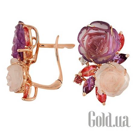Серьги Золотые серьги с бриллиантами и полудрагоценными камнями