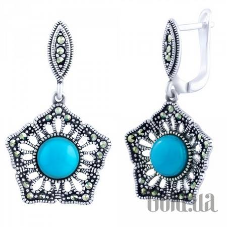 Серьги с подвесками Серебряные серьги с бирюзой и марказитами