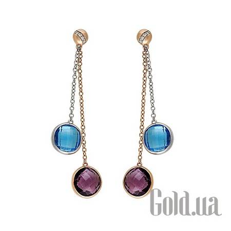 Серьги с подвесками Золотые серьги с бриллиантами, аметистом и топазом
