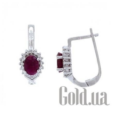 Серьги Серебряные серьги с рубинами и куб. циркониями