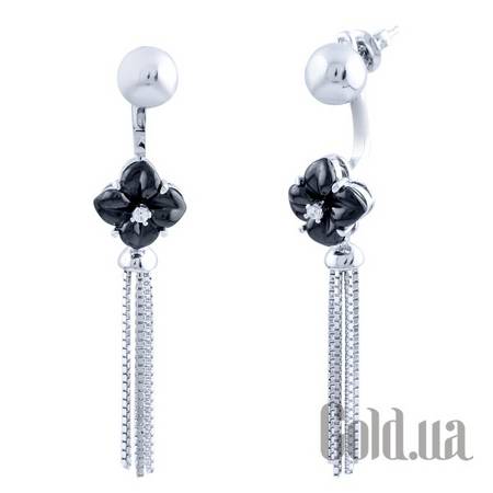 Серьги с подвесками Серебряные серьги с керамикой и куб. циркониями