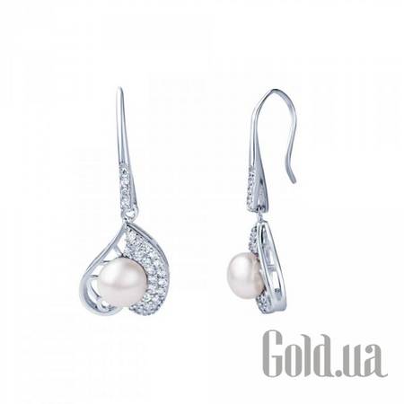 Серьги с подвесками Серебряные серьги с куб. циркониями и жемчугом