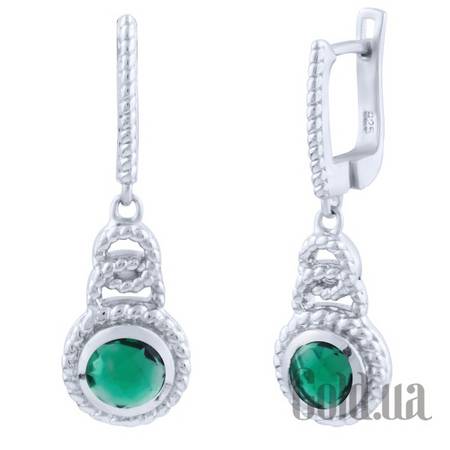 Серьги с подвесками Серебряные серьги с синт. изумрудами