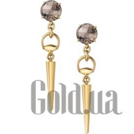 Серьги с подвесками Золотые серьги с дымчатым кварцем