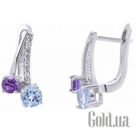 Серьги Серебряные серьги с  топазами и аметистами
