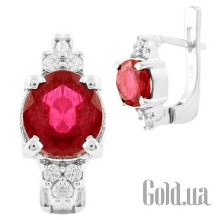 Серьги Серебряные серьги с куб. циркониями и рубинами