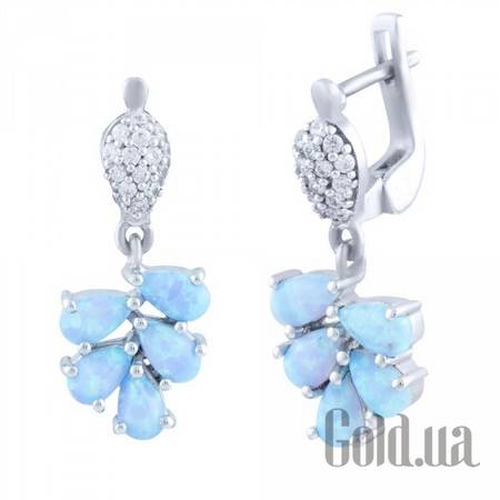 Серьги с подвесками Серебряные серьги с опалами и куб. циркониями