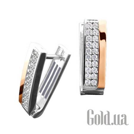 Серьги Серебряные серьги с куб. циркониями в позолоте