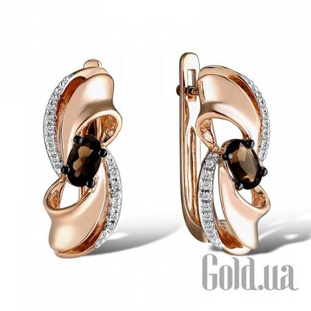 Серьги Золотые серьги с бриллиантами и дымчатыми кварцами