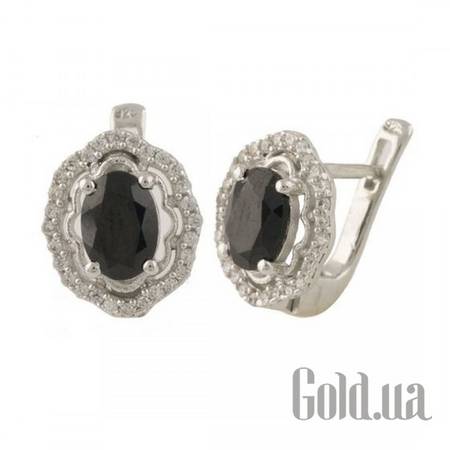 Серьги Серебряные серьги с куб. циркониями и сапфирами