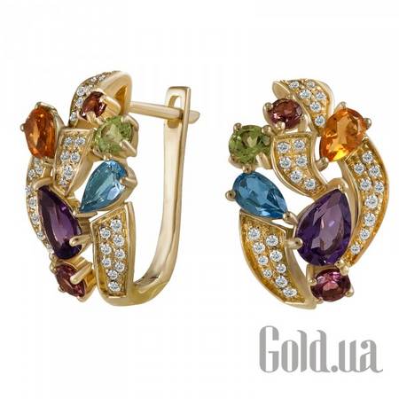 Серьги Золотые серьги с бриллиантами, цитринами, топазами, аметистами, турмалинами и перидотами