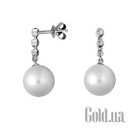 Серьги с подвесками Золотые серьги с бриллиантами и жемчугом