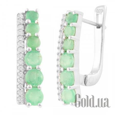 Серьги Серебряные серьги с куб. циркониями и изумрудами