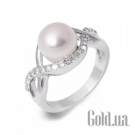 Женские кольца Женское серебряное кольцо с жемчугом и куб. циркониями, 16.5