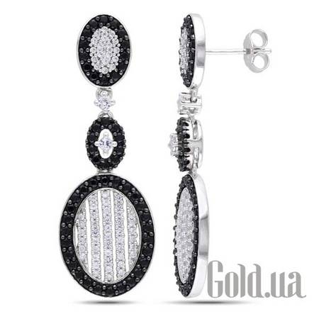 Серьги-гвоздики Серебряные серьги с сапфирами (синтетич.) и шпинелью