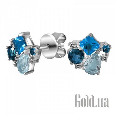 Серьги-гвоздики Золотые серьги с бриллиантами и топазом