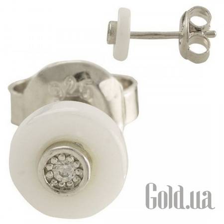 Серьги-гвоздики Серебряные серьги с керамикой и куб. циркониями