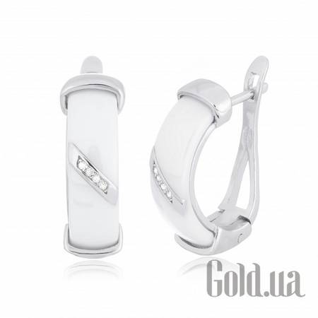 Серьги Серебряные серьги  с куб. циркониями и керамикой