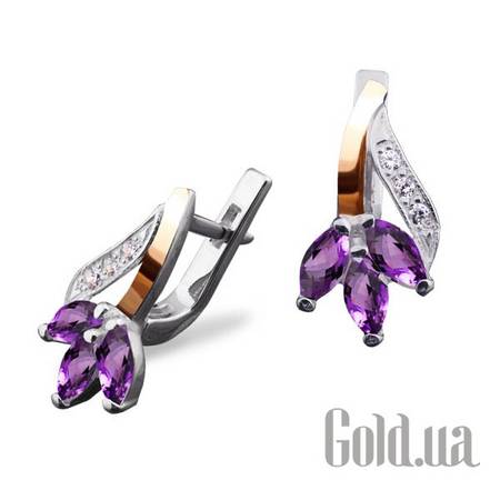 Серьги Серебряные серьги со вставкой из золота и аметистами