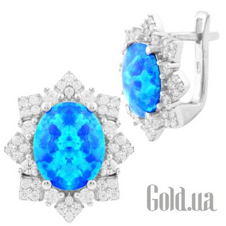 Серьги Серебряные серьги с опалами и куб. циркониями