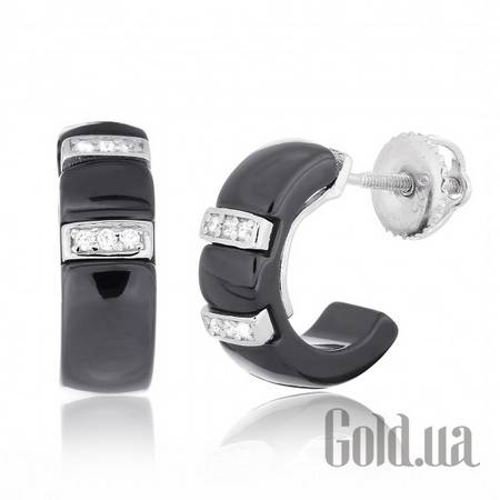 Серьги-гвоздики Серебряные серьги с керамикой и куб. циркониями