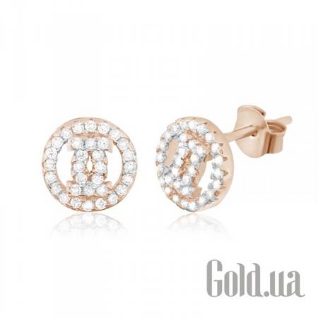 Серьги-гвоздики Серебряные серьги с куб. циркониями в позолоте