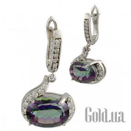 Серьги с подвесками Серебряные серьги с топазами и куб.циркониями