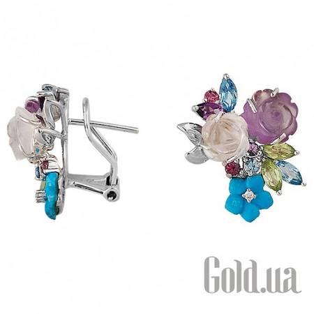 Серьги Золотые серьги с бриллиантами и полудрагоценными камнями