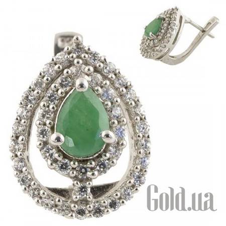 Серьги Серебряные серьги с изумрудами и куб. циркониями