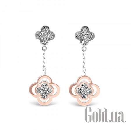 Серьги с подвесками Серебряные серьги с куб. циркониями в позолоте
