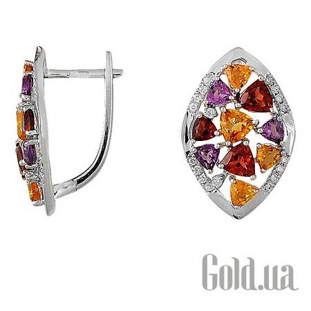 Серьги Золотые серьги с бриллиантами и полудрагоценными камнями