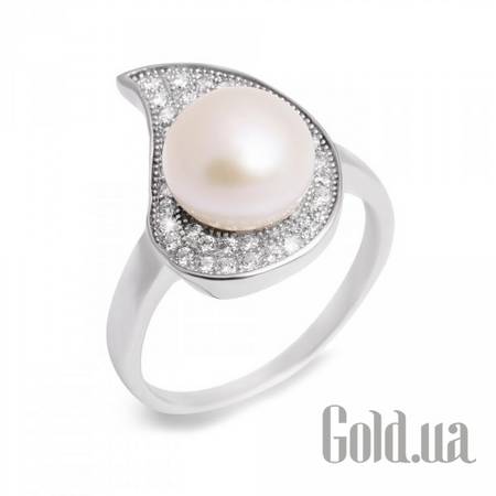 Женские кольца Женское серебряное кольцо с жемчугом и куб. циркониями, 16.5