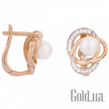 Серьги Золотые серьги с куб.циркониями и жемчугом (культив.)