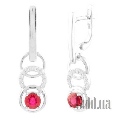 Серьги с подвесками Серебряные серьги с рубинами и куб. циркониями