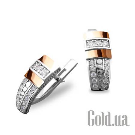 Серьги Серебряные серьги со вставкой из золота и куб. циркониями