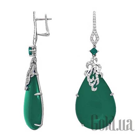 Серьги с подвесками Золотые серьги с бриллиантами, изумрудами и зелеными агатами