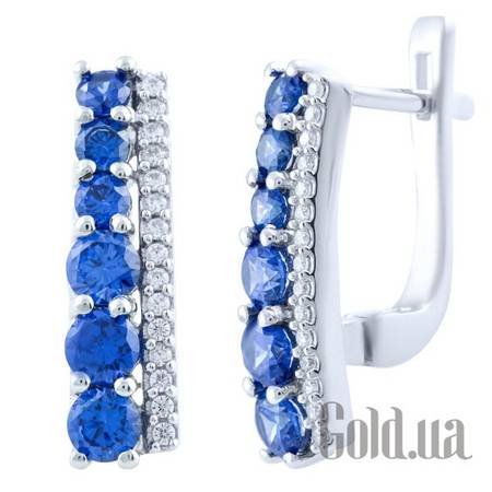 Серьги Серебряные серьги с синт. танзанитами и куб. циркониями