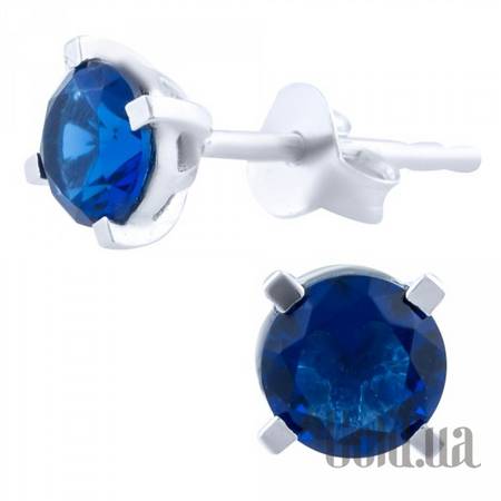 Серьги-гвоздики Серебряные серьги с синт. сапфирами