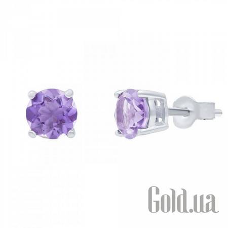 Серьги-гвоздики Серебряные серьги с аметистами