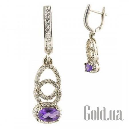 Серьги с подвесками Серебряные серьги с аметистами и куб. циркониями