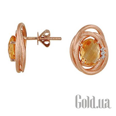 Серьги-гвоздики Золотые серьги с бриллиантами и цитринами