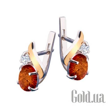 Серьги Серебряные серьги с янтарем и куб. циркониями