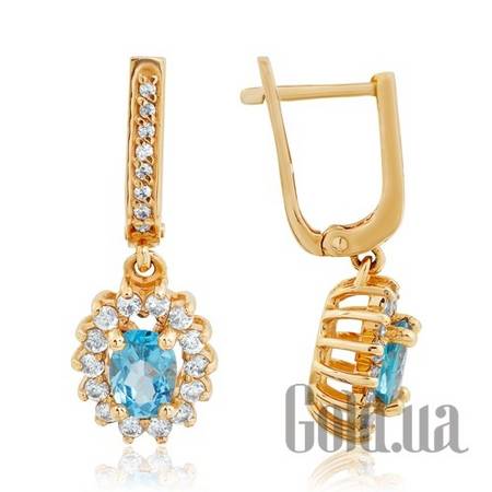 Серьги с подвесками Золотые серьги с топазами и куб. циркониями