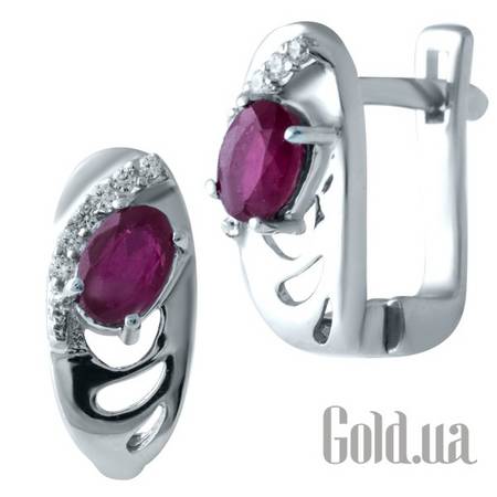 Серьги Серебряные серьги с рубинами и куб. циркониями