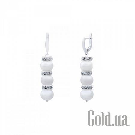 Серьги с подвесками Cеребряные серьги с жемчугом и куб. циркониями