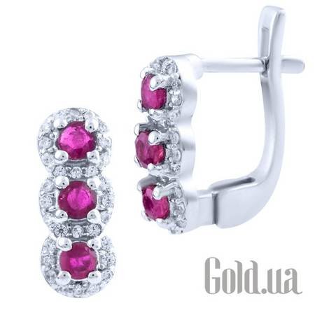 Серьги Серебряные серьги с рубинами и куб. циркониями