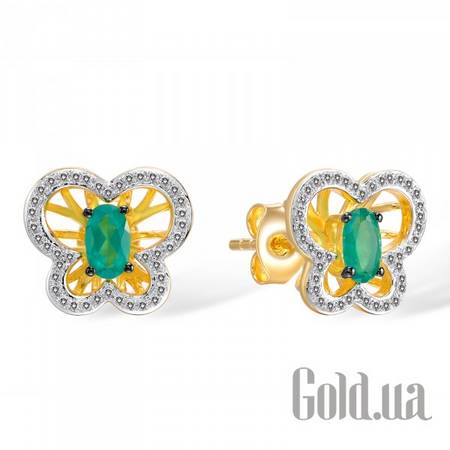 Серьги-гвоздики Золотые серьги с бриллиантами и изумрудами