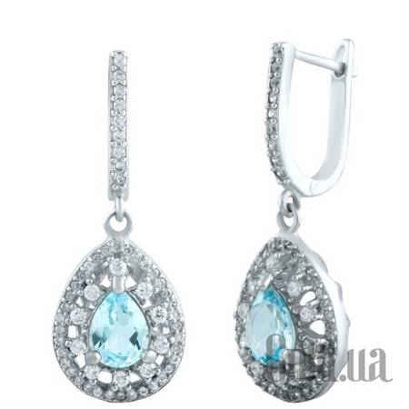 Серьги с подвесками Серебряные серьги с топазами и куб.циркониями